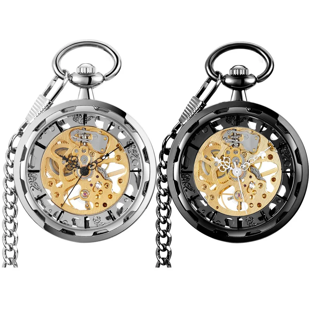 Reloj de bolsillo mecánico para hombre, pulsera con colgante dorado, estilo Steampunk Vintage