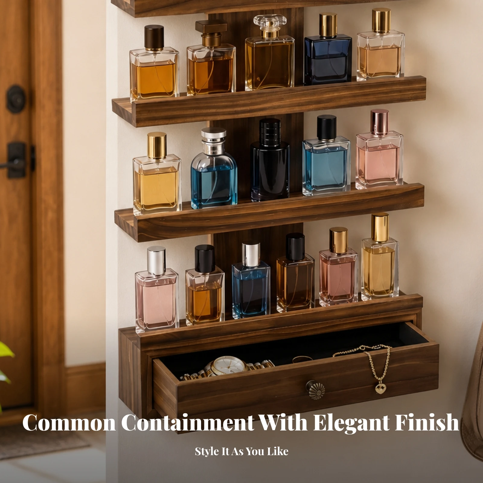 Wall Organizer with Drawer Solid-Wood Perfume Display Shelf Cosmetic Storage Rack Decorative Mounted Shelf Space-Saving