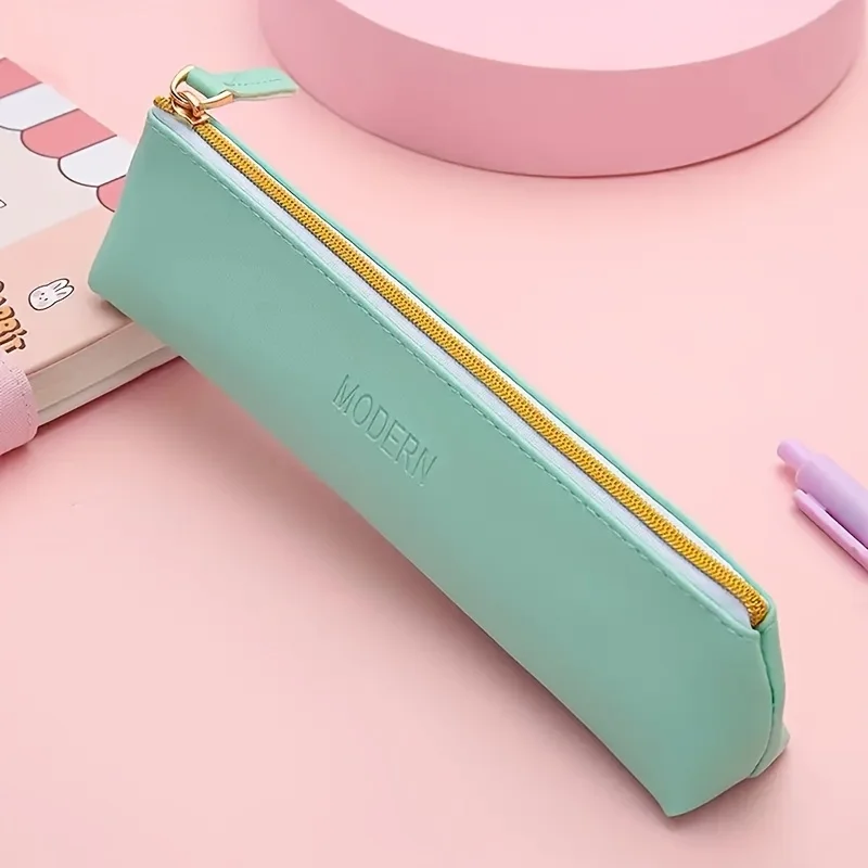 Office Stationery Storage Faux Leather Large-Capacity Pencil Case Creative Multi-Functional Pencil Case Minimalist Design Cross-Border Use