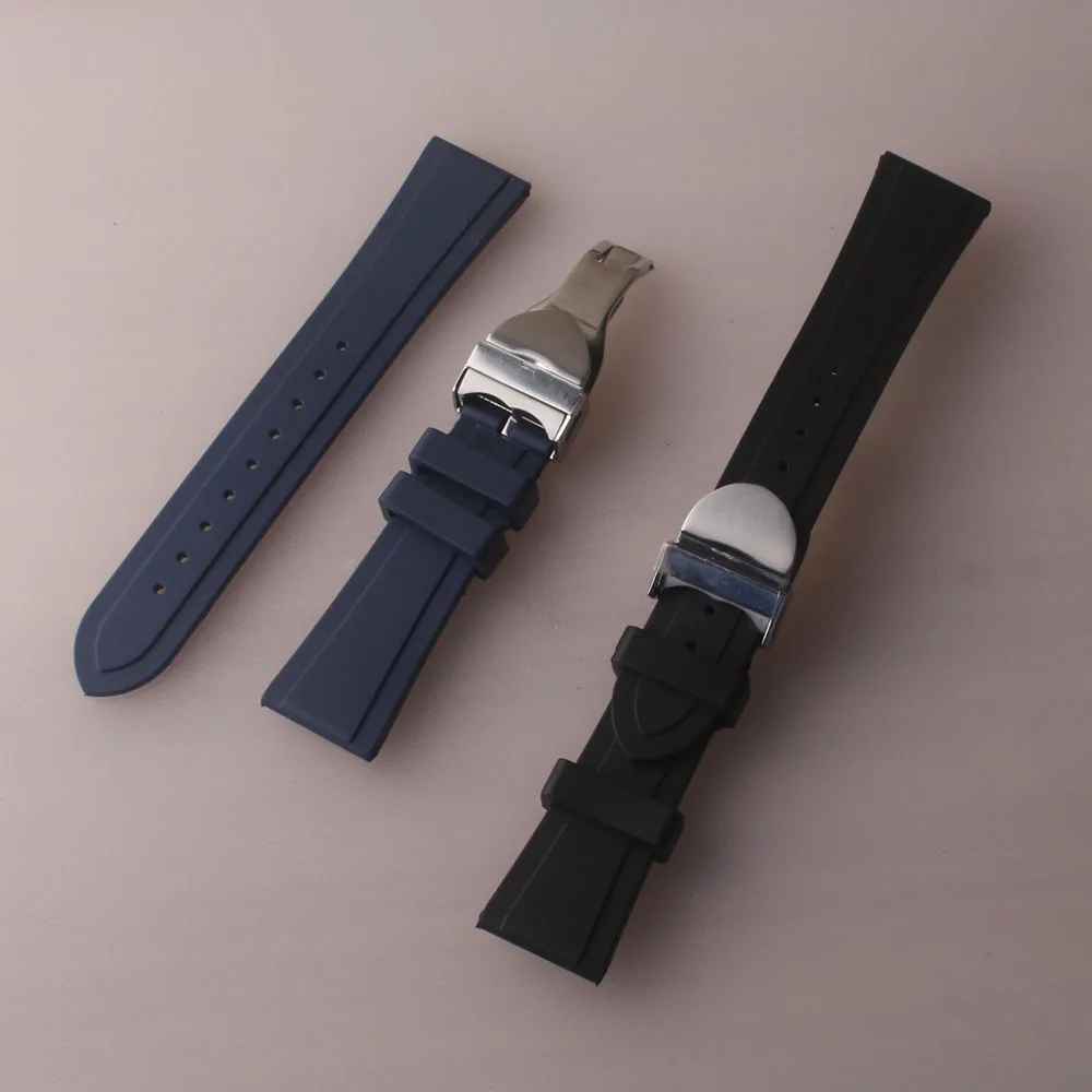 Pulseira genuína 20mm 22mm, pulseira de relógio de pulso, acessórios de borracha macia com fivela de aço inoxidável, implantação nova