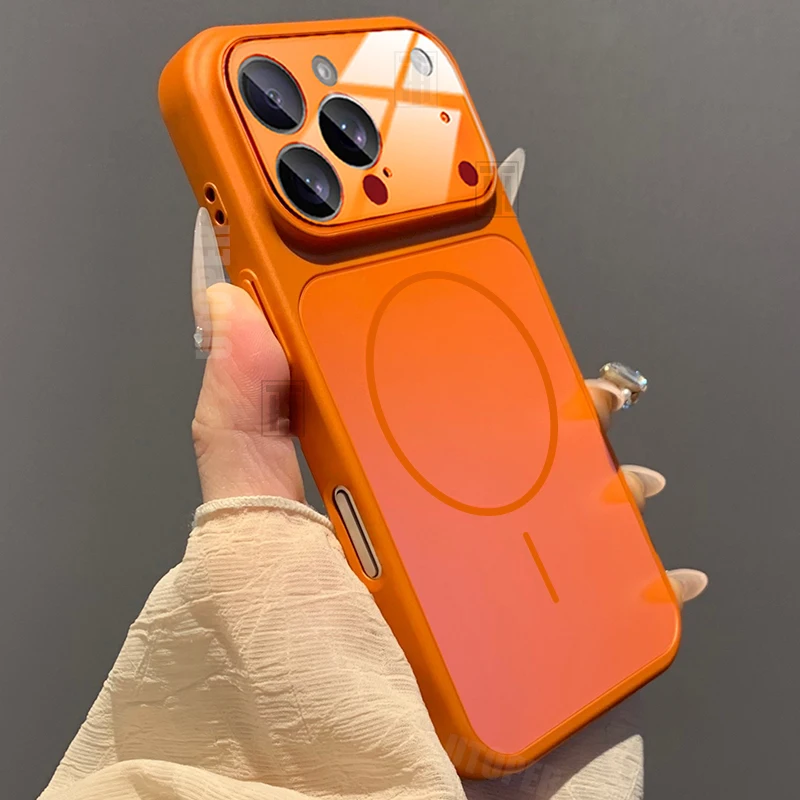 

Модный оранжевый однотонный чехол для iPhone 17, Air 16, 15, 14, 13, Pro 17 Pro Max Magsafe, защитная пленка для объектива из жесткого стекла