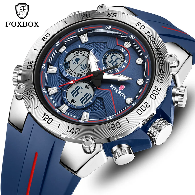 

FOXBOX mens watch Military LED dual display luminous quartz wristwatch fashion clock waterproof Man watch relogios masculino+BOX