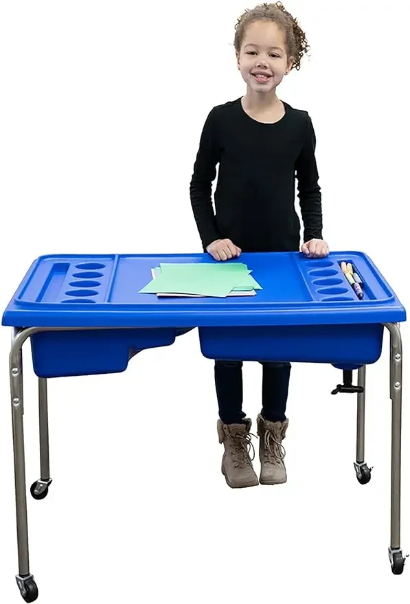 Fábrica Infantil Normal Grande Mesa Sensorial, Sandbox com Tampa, Mesa de Água para Crianças, Azul, 24"