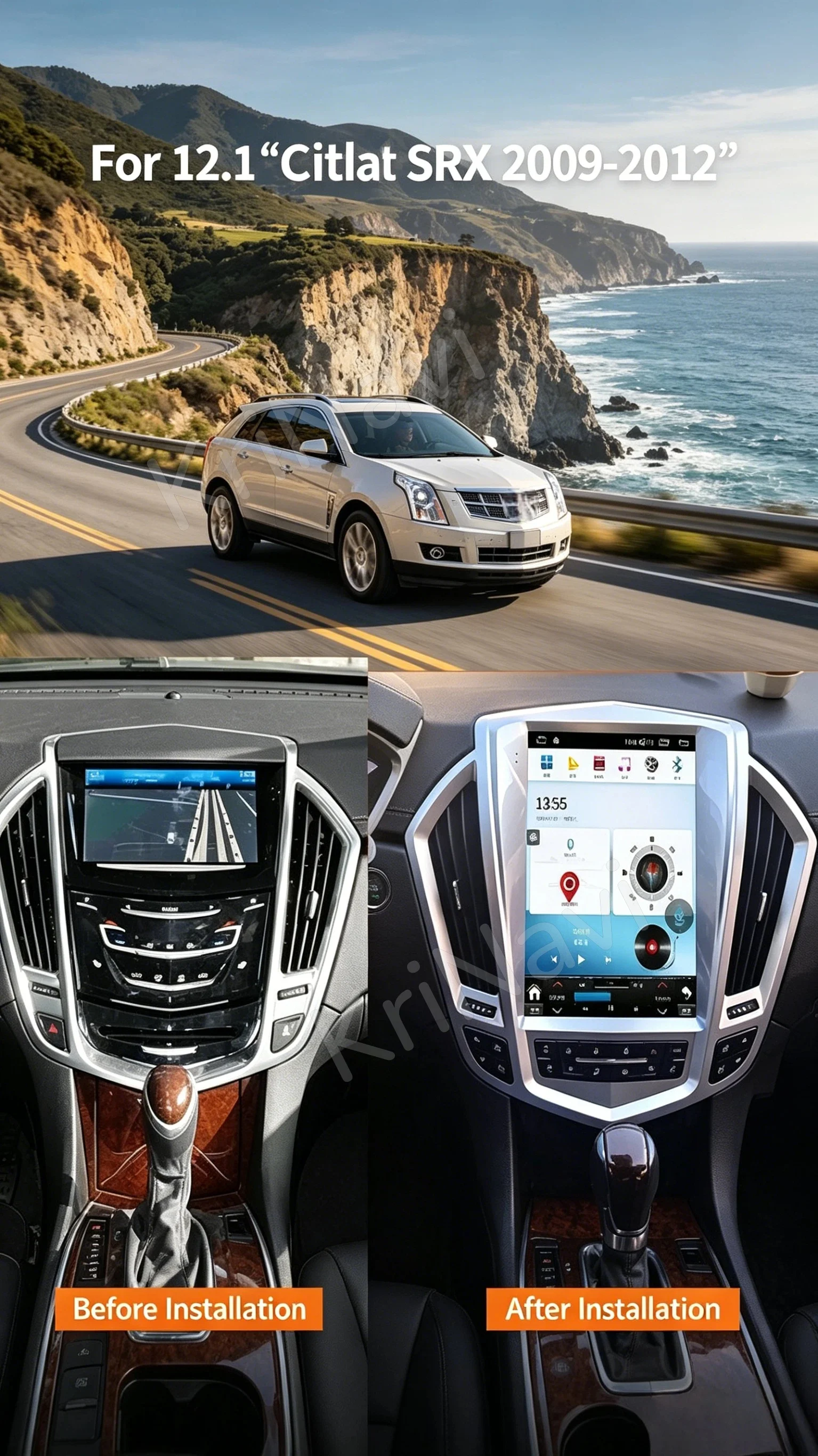 12.1 Inch Vertical Screen For Cadillac ATS CTS SRX Vertical Screen Car Radio Android13 Video Multimedia Player Headunit