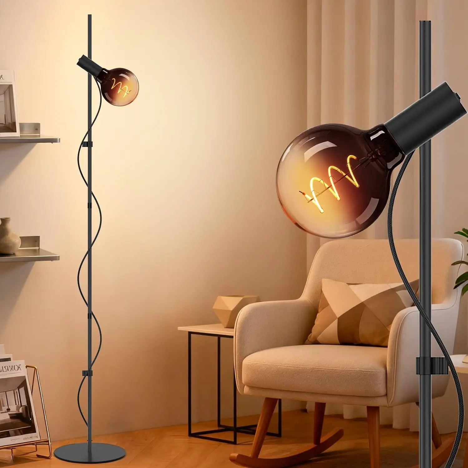 

Adjustable Height Dimmable Floor Lamp with Rotatable Head, Warm 2200K Lighting for Living Room Bedroom