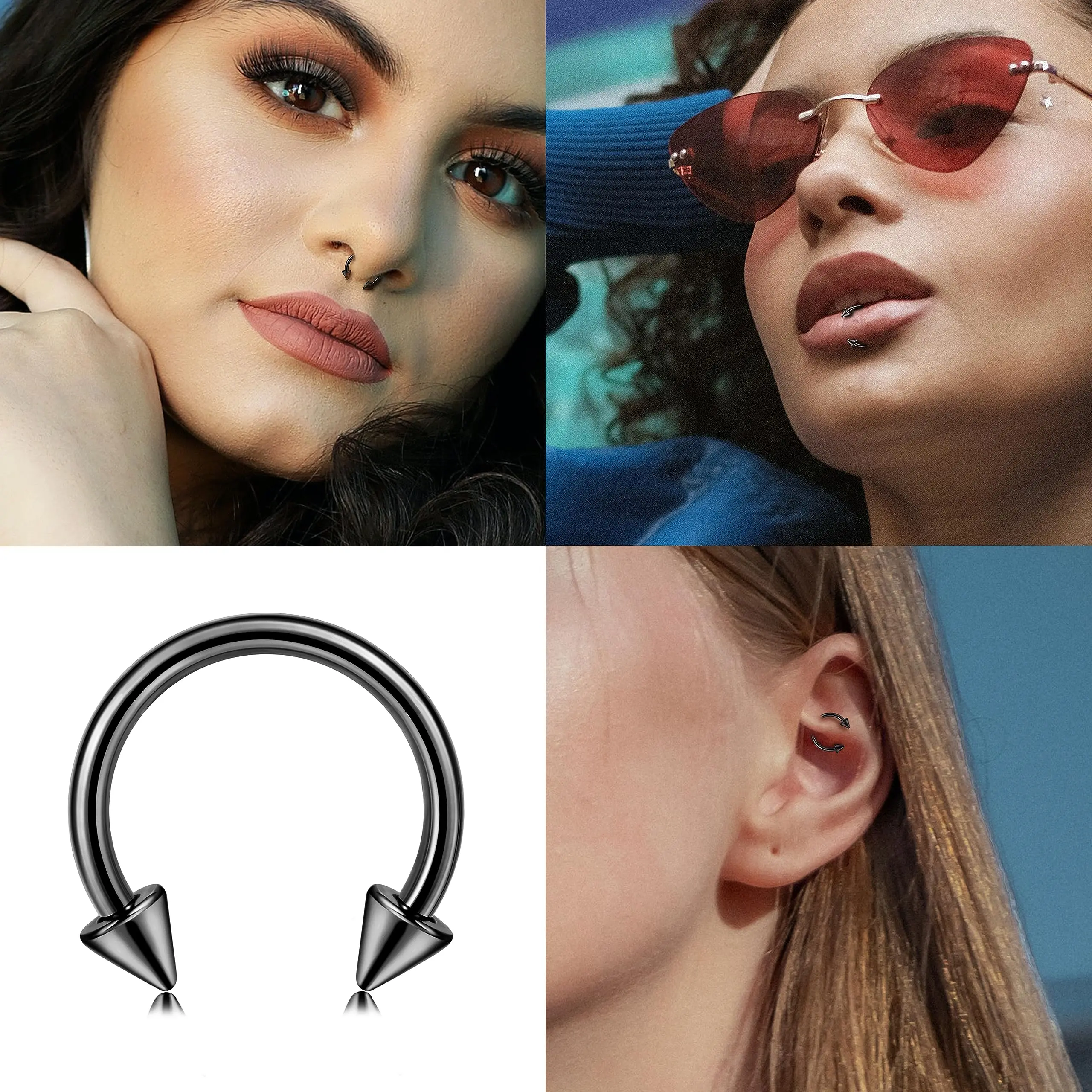 14 جرام 16 جرام الحاجز مجوهرات الجراحية الصلب الحاجز الدائري للنساء الرجال الأنف الأنف خواتم الشفاه Labret الغضروف ثقب الجسم 10 قطعة مجموعة