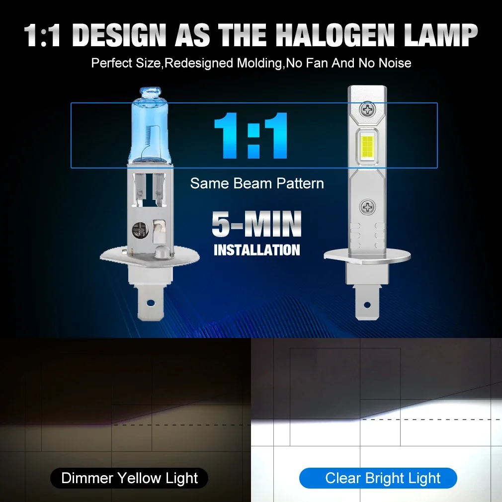 H1 H3 H7 LED Headlight Bulb Mini 60W 20000LM CSP for Car Headlamp Fan Light Auto Diode Fog Lamps 12V 6000K Automobile