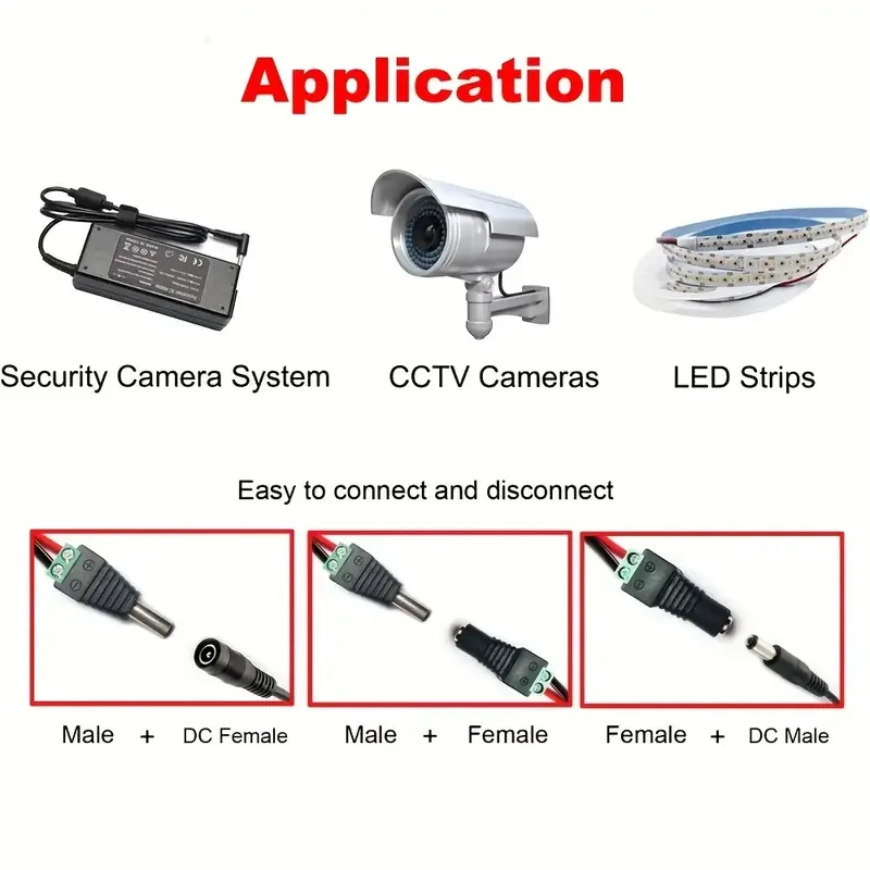 الإناث والذكور تيار مستمر موصلات 5.5x2.1 مللي متر محول القابس الطاقة الرافعات مآخذ موصل ل ل لون واحد LED قطاع كاميرا تلفزيونات الدوائر المغلقة #6