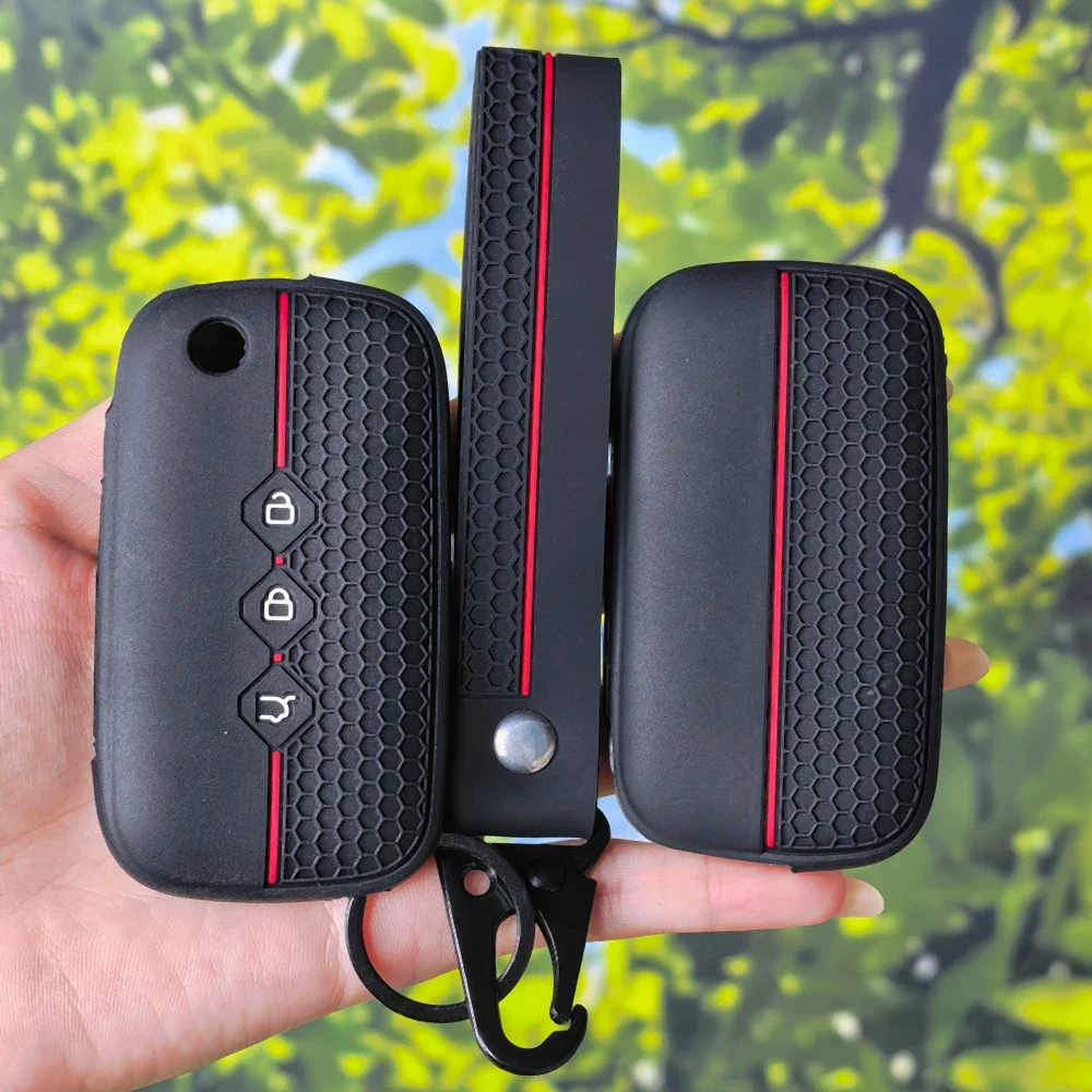 Flexible Honeycomb Stripe Key Protector with Keychain for Chevrolet Aveo Trax Groove Captiva 2024 Wuling 3 Button Fob Shell