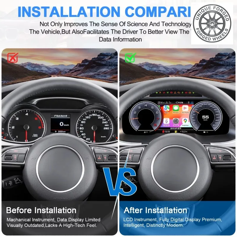 26 Style Digital Gauge Cluster LCD Dashboard For Audi A4 2009-2012 Car Speedometer Linux System Carplay