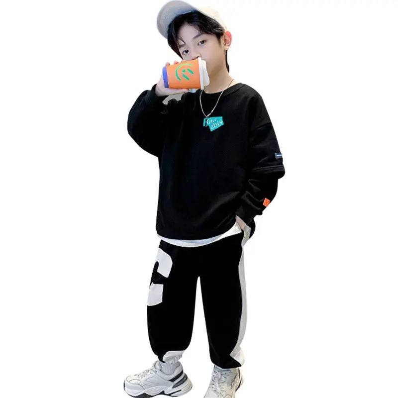 

Children's Cotton Sport Streetwear Two Piece Sets 2023 Spring Autumn New Fashion Letter Print 4-14Y Cool Kids Boy Hip Hop Suits