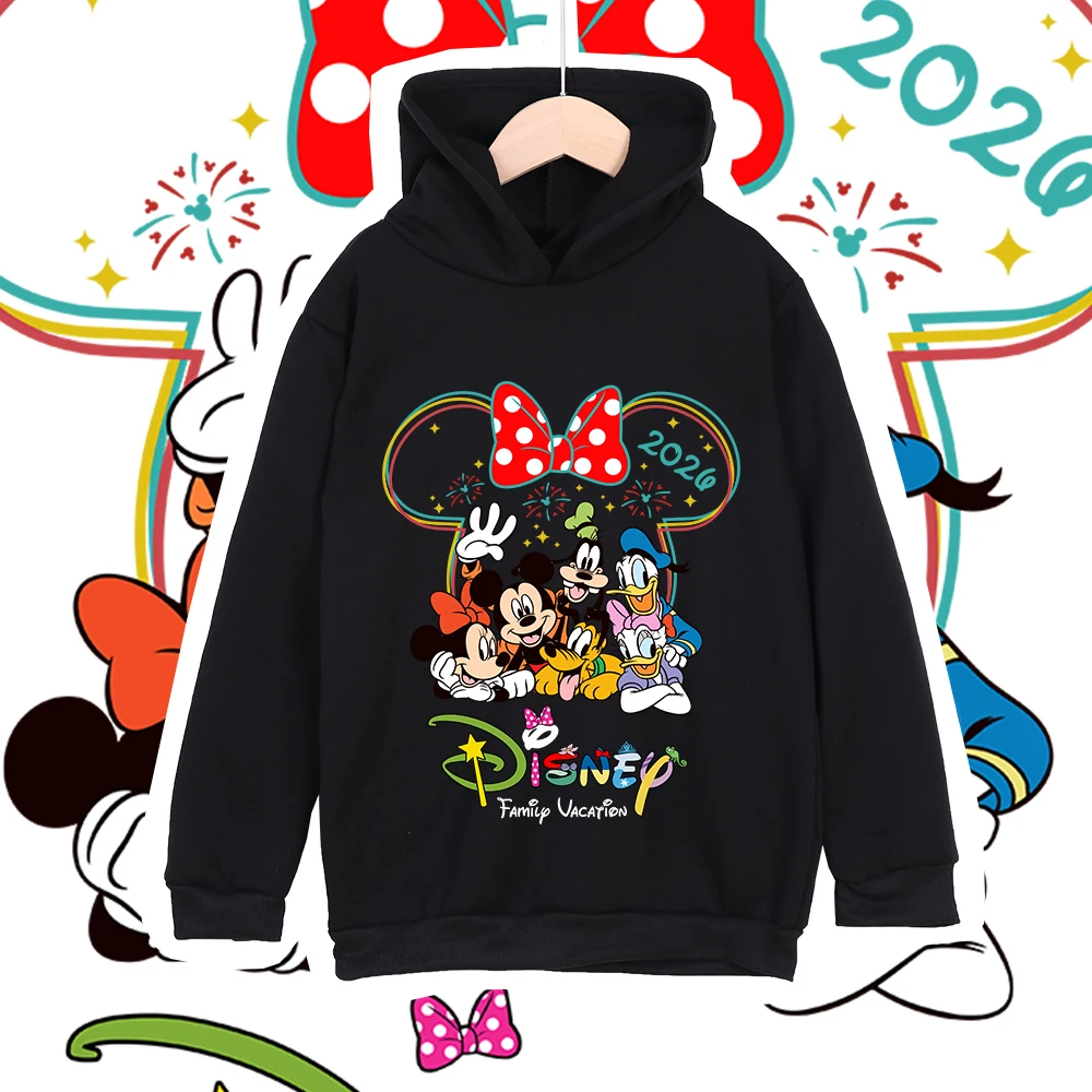 Minnie 2026 Magical Family Vacation Print Kids Unisex Fleece Hoodie Warm Autumn Winter Boys Girls Clothing