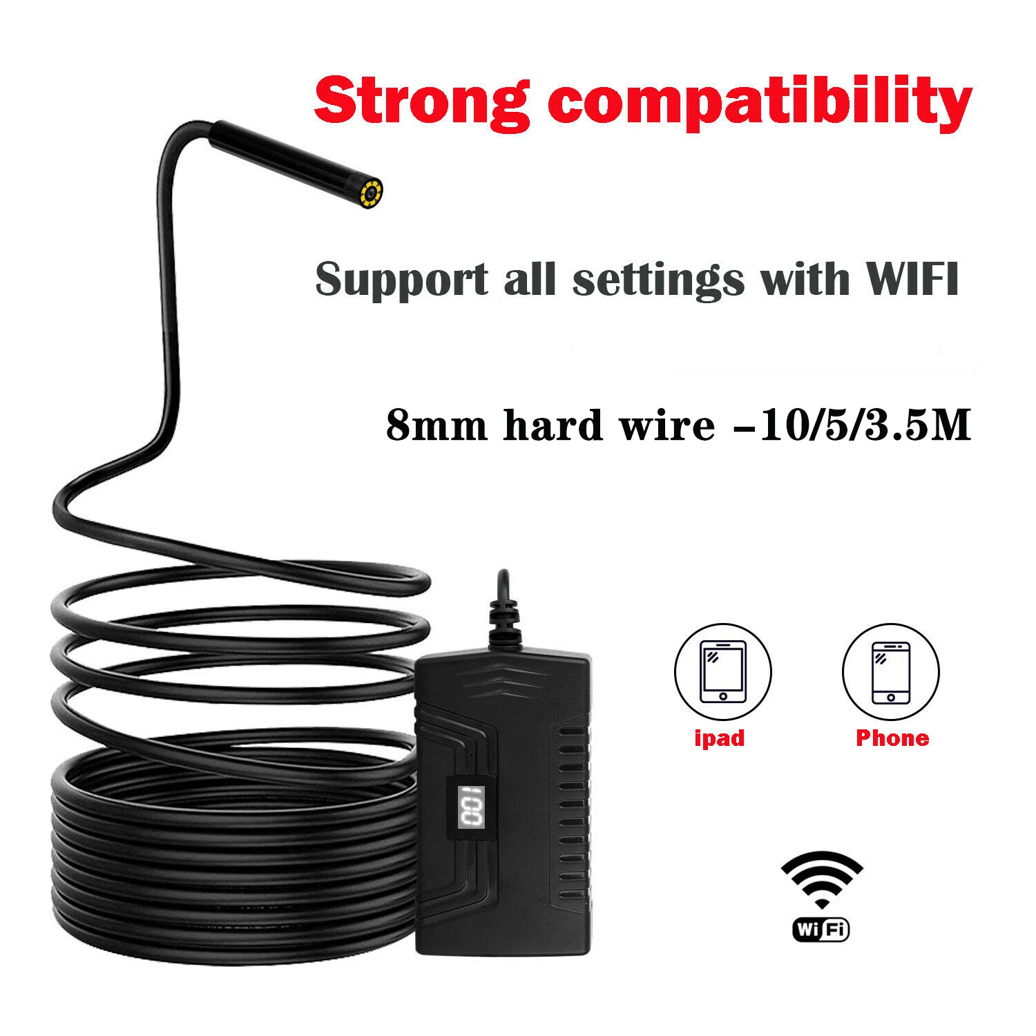 Universal Car 8LED 1080P  IP67 WIFI Endoscope Boroscope Charging Portable Industrial Waterproof Car Accessories 3.5M 5M 10M