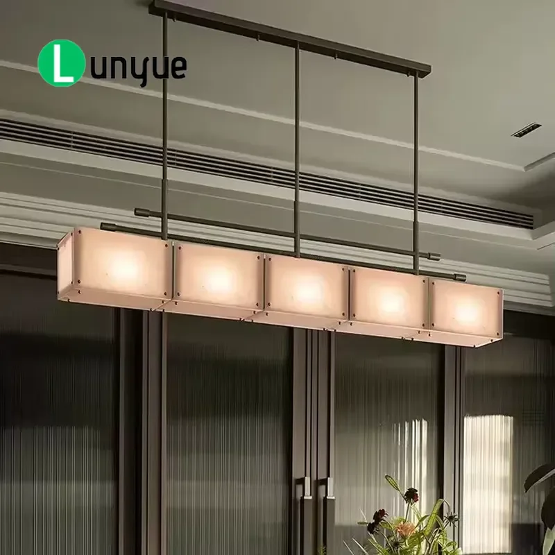 Nordic Minimalist Pure Copper Strip Chandelier for Villa Restaurant Hotel Club Coffee Table Modern Luxury Lighting Fixture