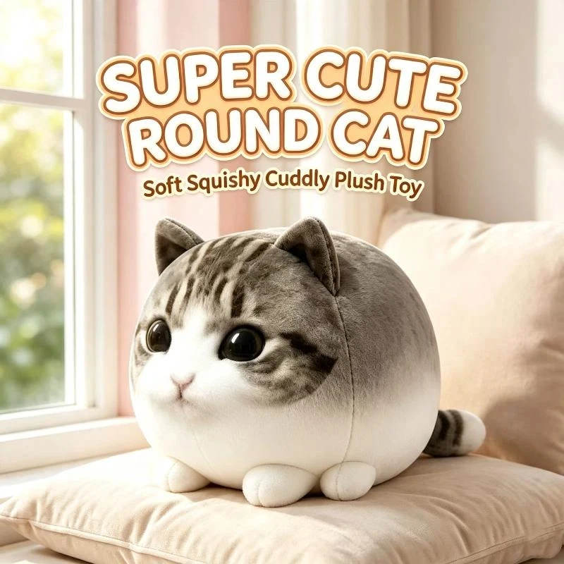 Cute Round Cat Stuffed Toy Soft Fluffy Plush Pillow Portable Bag Charm for Home Decoration Birthday Gift