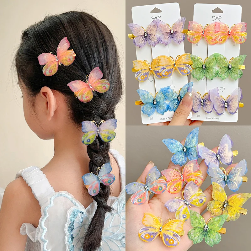 Children\'s Cute Butterfly Hairpins Sweet Colorful Hair Clips Headwear Korean Rhinestone Barrettes for Baby Girl Hair Accessories