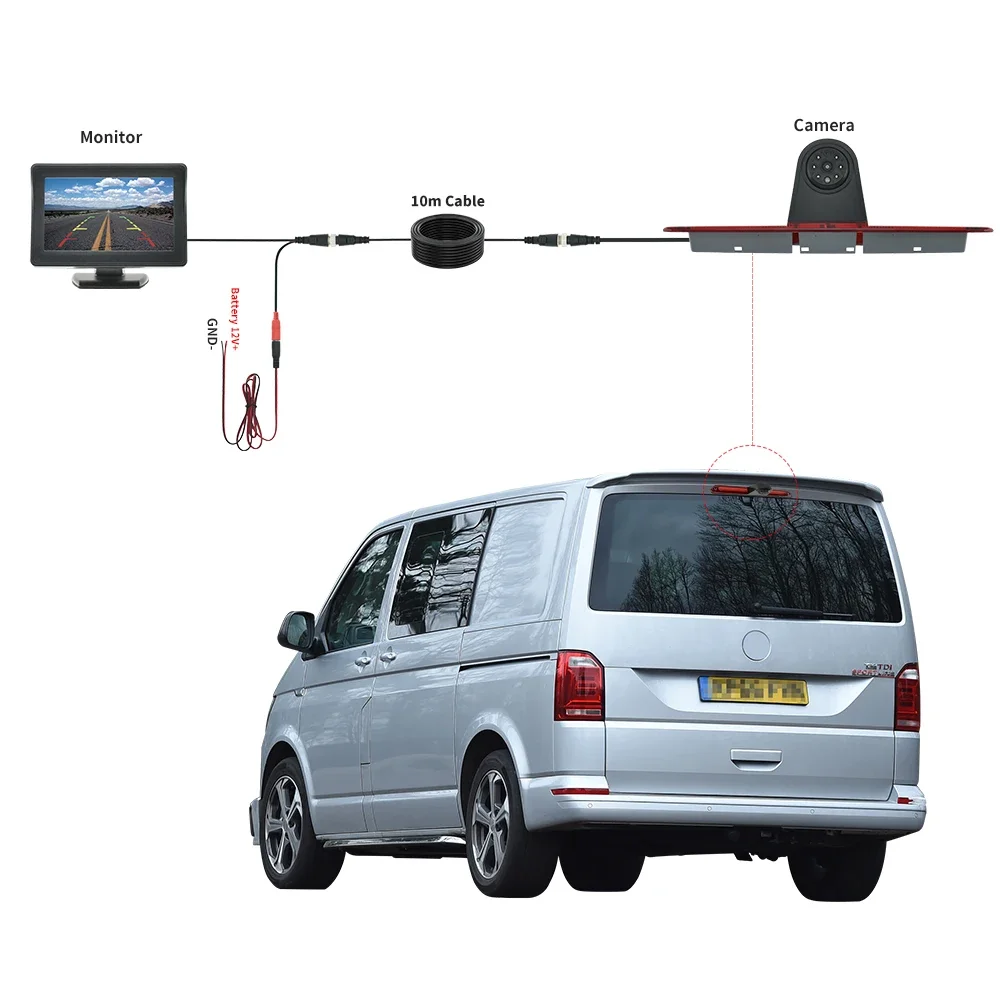 MJDOUD Câmera de visão traseira Luz de freio Monitor de 4,3 polegadas para Mercedes-benz Sprinter W906 |   Volkswagen Crafter Caravelle T5/T6