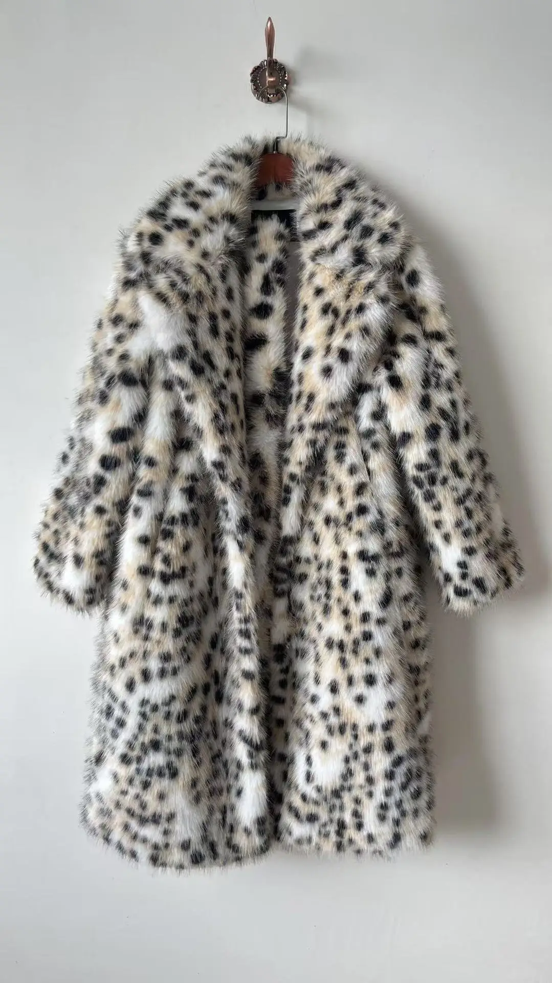 Gruby płaszcz ze sztucznego futra na jesień i zimę dla kobiet, nowa długa kurtka z futra norek w panterkę