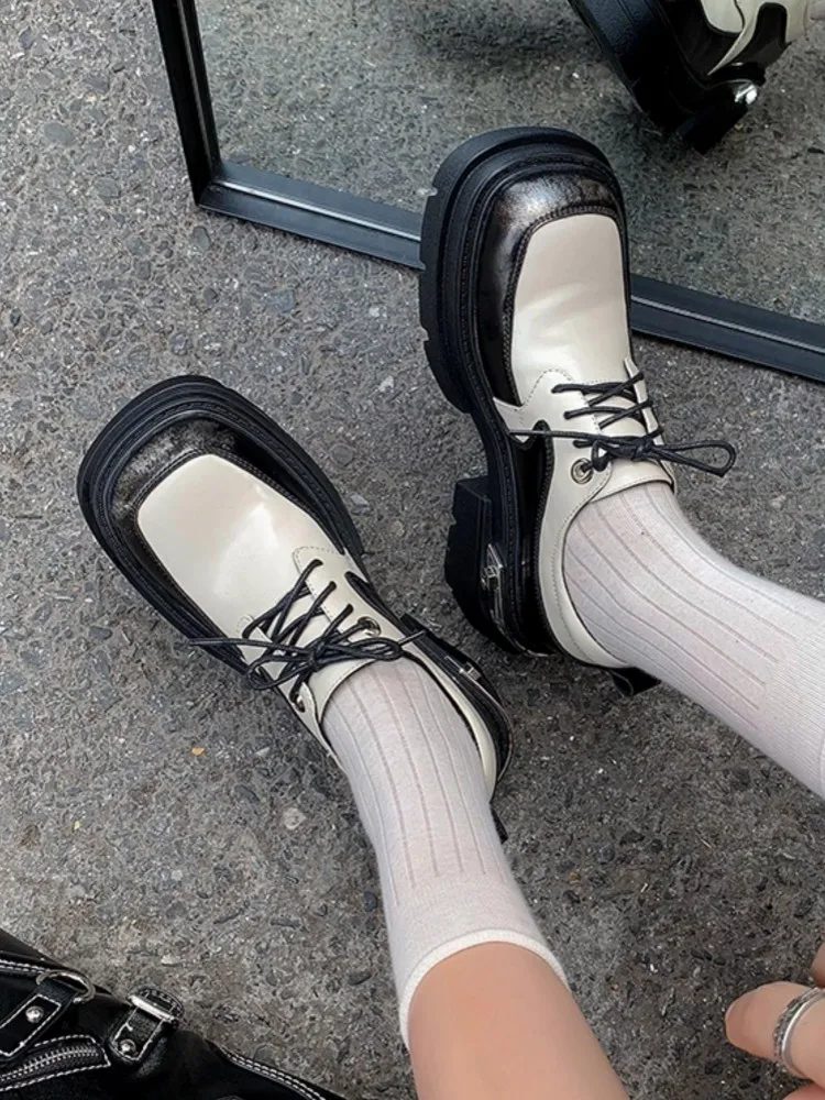 جديد إمرأة خمر جولة تو منصة سميكة 6 سنتيمتر انقسام الجلود أنيقة السيدات موضة مريحة الدانتيل يصل تنوعا أحذية عادية #3