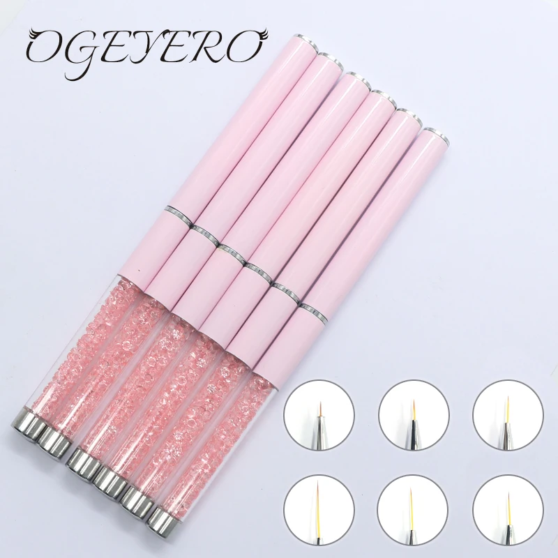 Professional Nail Art Brushes Nail Line Brush Pink UV Gel Painting Pen Carved Nail Art Liner 3D Rhinestones Brush for Manicure