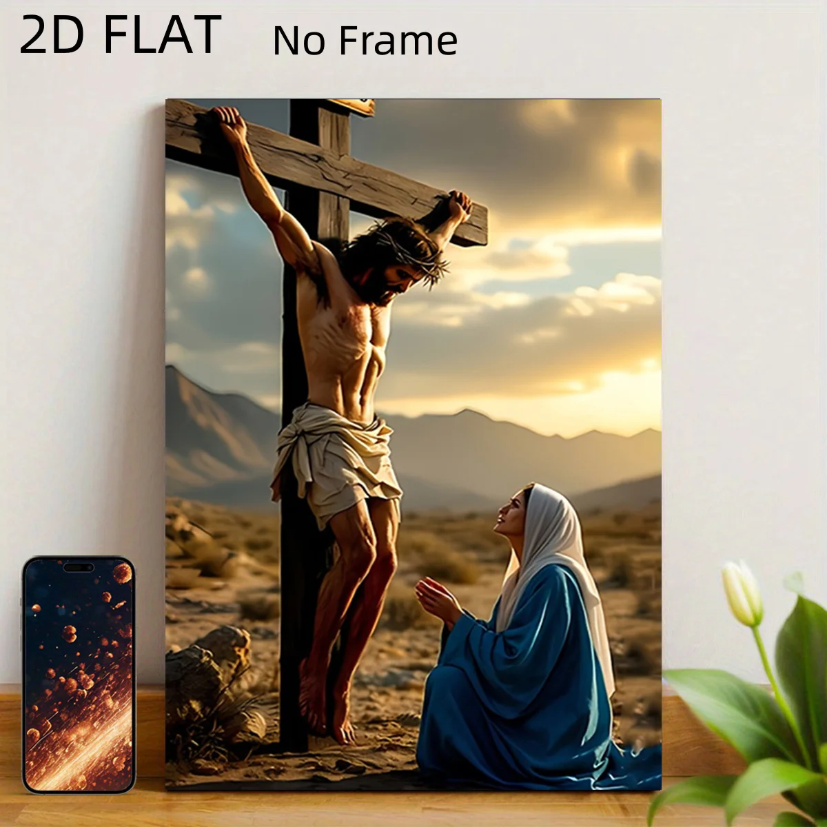 2D Flat, 2D Flat No Frame 1pc Jesus Christ Religious Canvas Painting - Frameless Christian Wall Art Poster with Jesus on the