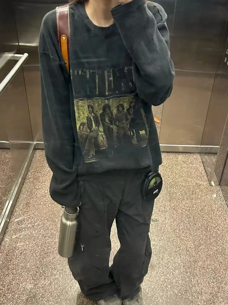 

90s Singer Washed T-Shirt Harajuku Men Women Retro Long-Sleeve Fashion T-Shirts Oversized Cotton Tees Streetwear ropa hombre