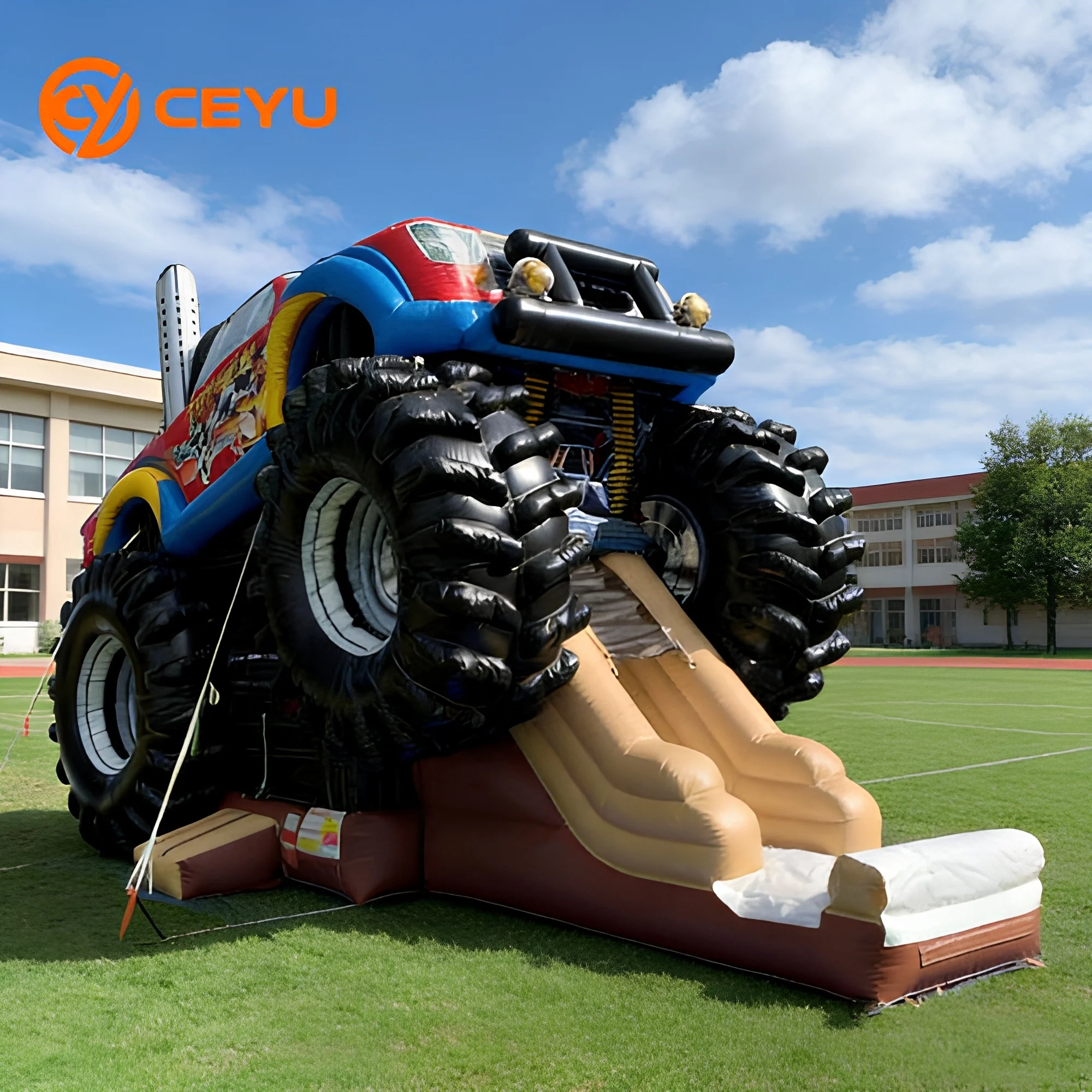 Ceyu Commercial New Design PVC Monster Truck Inflatable Bounce Slide House Castle Trampoline For Kids Outdoor Play