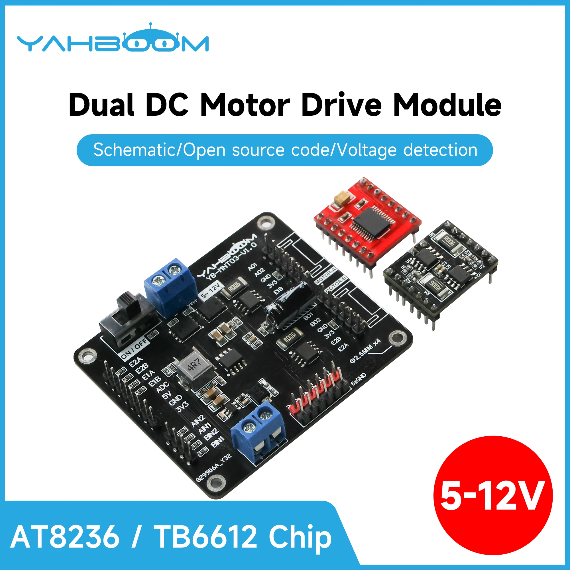 Yahboom H-bridge Dual Motor Drive Board Electronics Module with AT8236 Chip Support 5-12V Voltage TB6612FNG Module For Robot Car