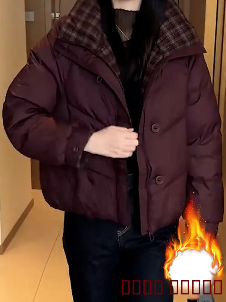 

Winter Thiened Fce Lined down Jaet Women's Sli Korean Version Loose Fit Long Sve Zipper Closure Color Coat