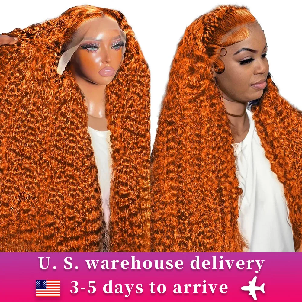 350 Orange Ginger Curly 13x6 HD Lace Front Human Hair Wigs Deep Wave 13x4 Frontal Wig 200 Density For Women 30 32 Inch