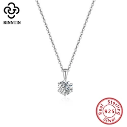 Rinntin Shiny 5A Clear CZ Round Pendant Neck Chain Genuine 925 Sterling Silver Necklace for Women Girls Fashion Jewelry SN278