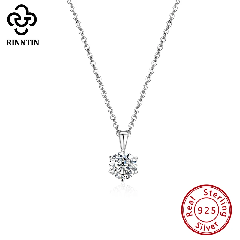 Rinntin Shiny 5A Clear CZ Round Pendant Neck Chain Genuine 925 Sterling Silver Necklace for Women Girls Fashion Jewelry SN278