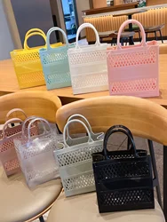 Summer 2026 Large Capacity Jelly Handheld Shopping Basket Hollow out Beach Bag Casual Tote Box Shape Soft PVC Material Zipper...