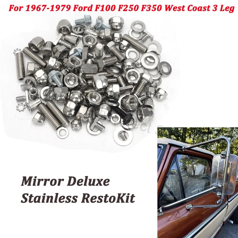 Espejos Retrovisores de 3 Lados para Ford F100 F250 F350 West Coast 1967-1979, Kit de Repuesto Deluxe de Acero Inoxidable