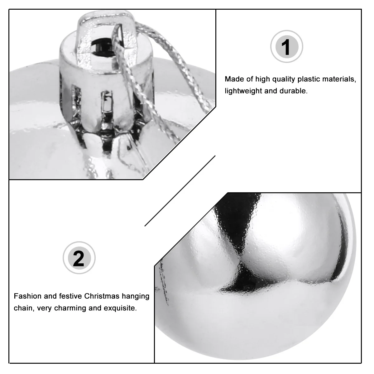 

12Pcs Chrome Plated Ball Hanging Decorations Silver Pendant Ornaments for Xmas Tree Home Cafe Mall Party Ceiling Display