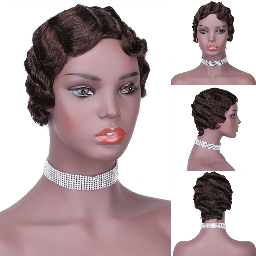 

Short Human Hair Wigs Pixie Cut Finger Wave Wigs Capless Wear and Go Full Machine Made Wig for Black Women Glueless Cheap Wigs