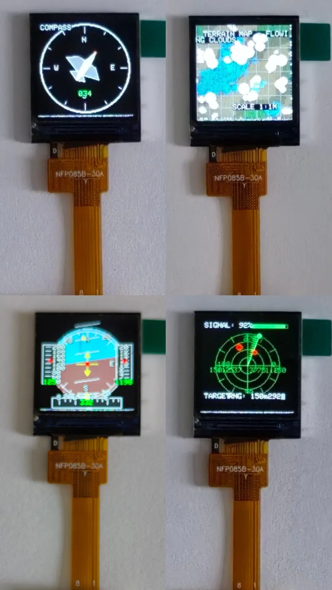 FPV Cockpit Dashboard 0.85inch Mini Screen Radar/Horizon Level Gauge/Heading Indicator/Map Grid Simulation Display Interface