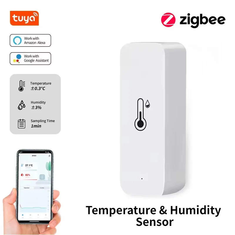 

1-4Pcs Tuya Smart Zigbee Temperature Humidity Sensor Home Real-Time Monitoring App Alerts Compatible with Alexa&Google Assistant