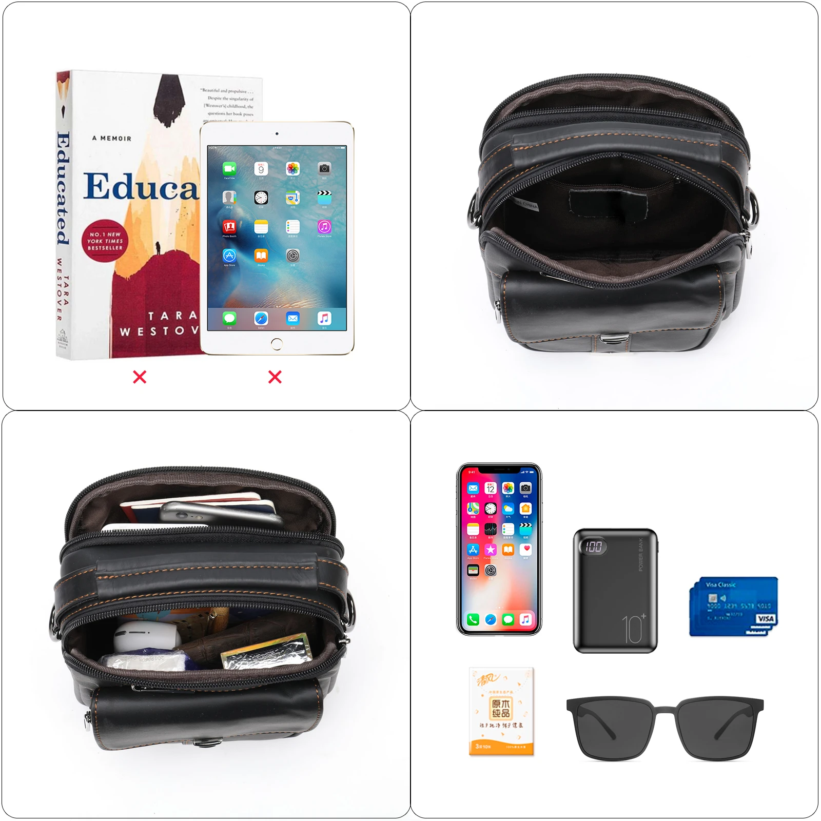 MVA Mens Crossbody Bag Casual Man Shoulder Bags Small Men\'s Genuine Leather Handbag For Man Party Bag For Man Wateproof     7438