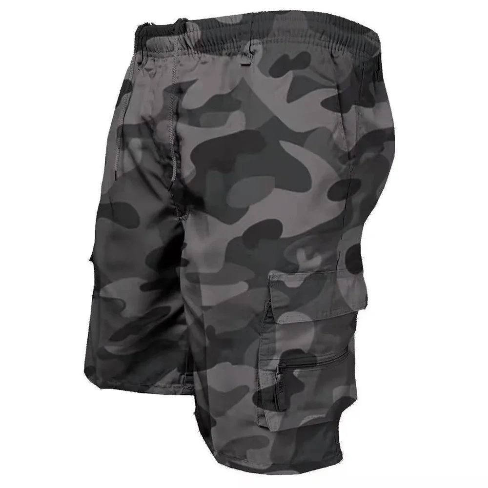 Summer Camouflage Cargo Shorts Multi-pocket Solid Color Casual Shorts Loose Breathable Beach Five Pants Male Jogging Sport Pants