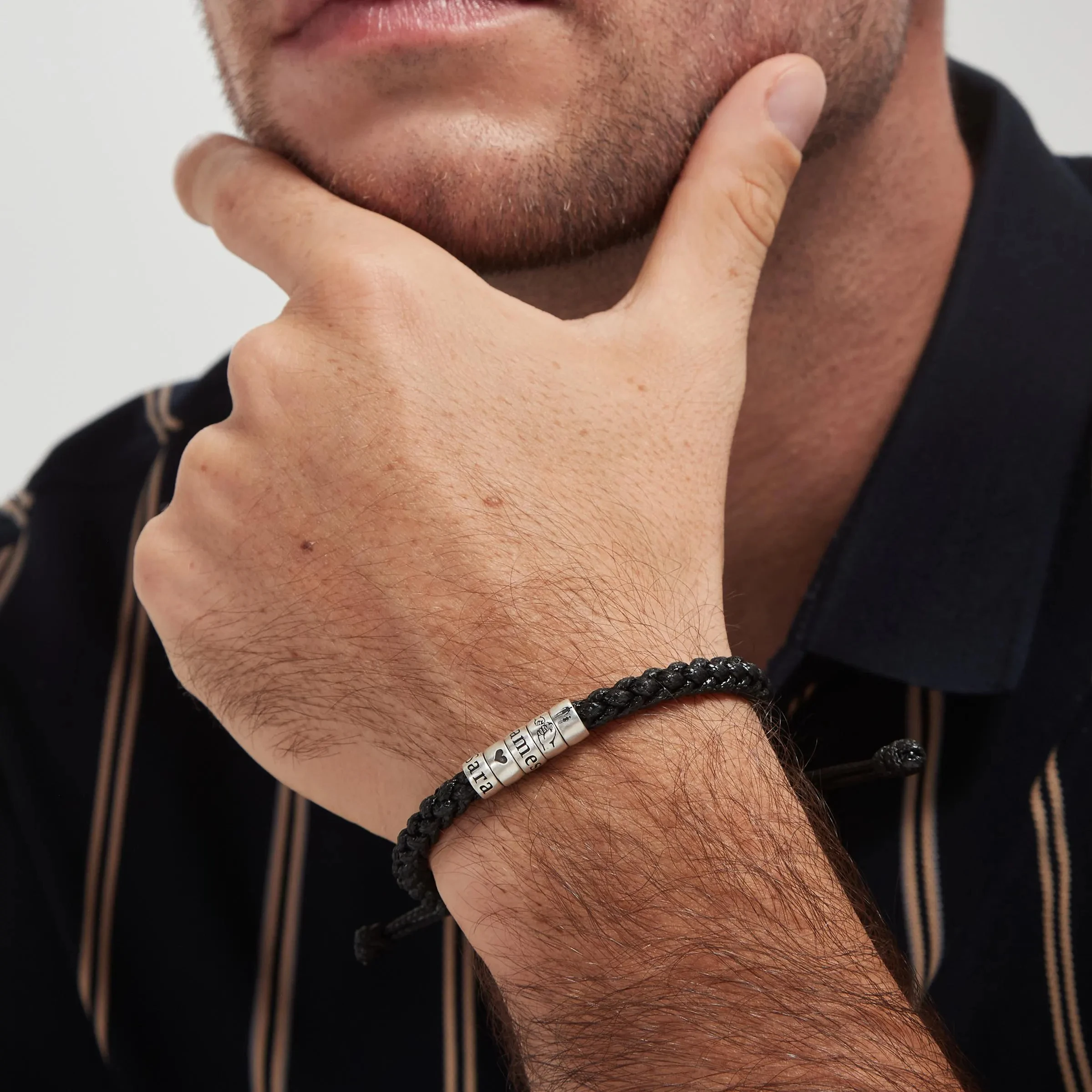 Customized Name Men's Braided Leather Bracelet Personalized Handmade Adjustable Bracelet For Men  Christmas Father's Day Gift