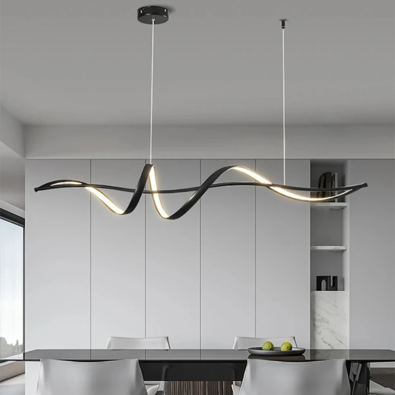 

Dimmable Strip LED Pendant Lights Home Decor Modern Kitchen Linear Hanglamp Bar Bedroom Living Room Decor Black Line Chandelier