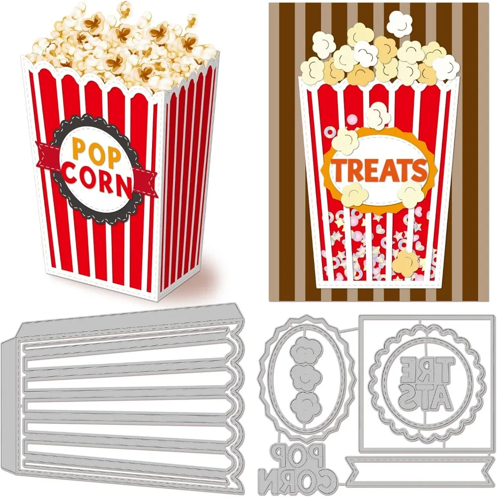 2Pcs 3D Popcorn Case Pattern Carbon Steel Cutting Stencils, 2 Styles Metal Cutting Dies for DIY Scrapbooking, Photo Album