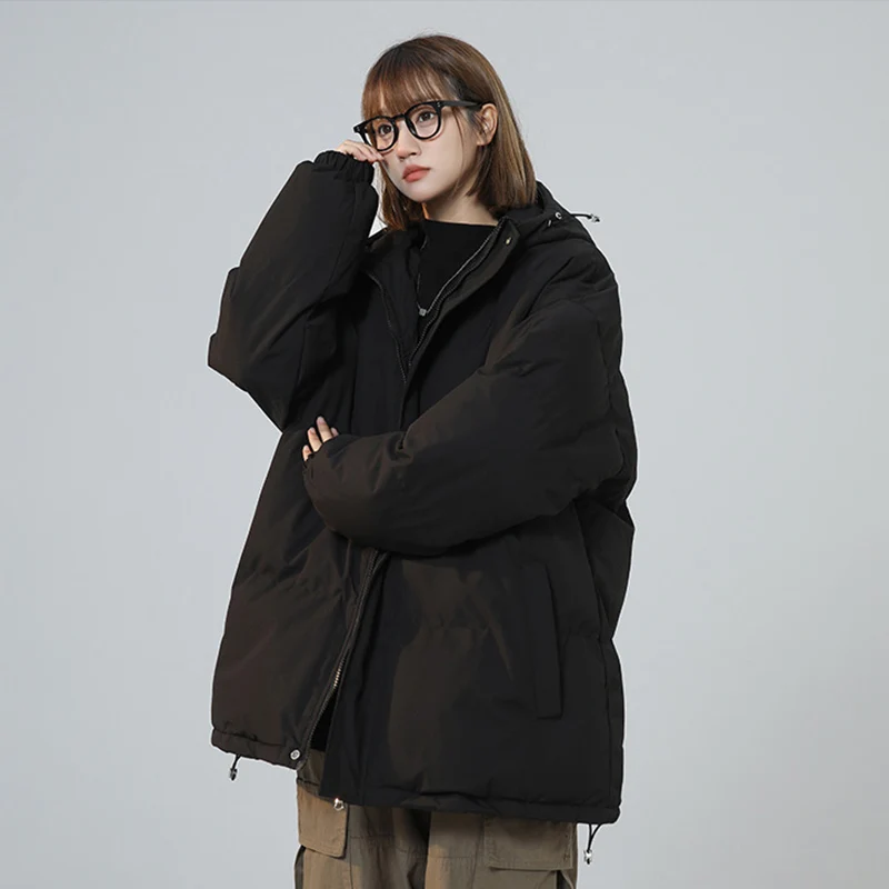 Women's Winter Jackets Vintage Hooded Pockets Cotton Padded Coats Fashion Warm Thick Black Parkas Female Outerwear Casual Tops