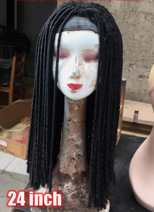 Pelucas Afro Dreadlock de 24 pulgadas de largo, trenzas de pelo retorcido, pelucas sintéticas para mujeres negras