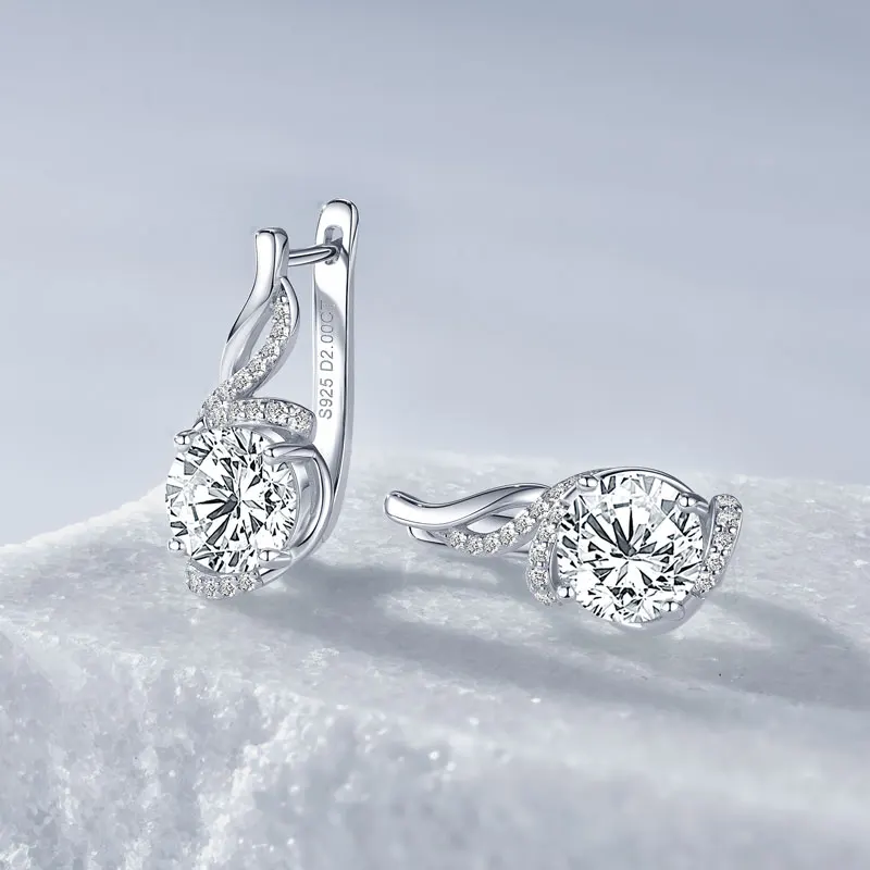 Ehhai Round Cut 2ct Moissanite U-Shaped Hoop Earrings for Women 925 Sterling Silver Huggie Earring Fine Jewelry Gifts Pendientes view 4