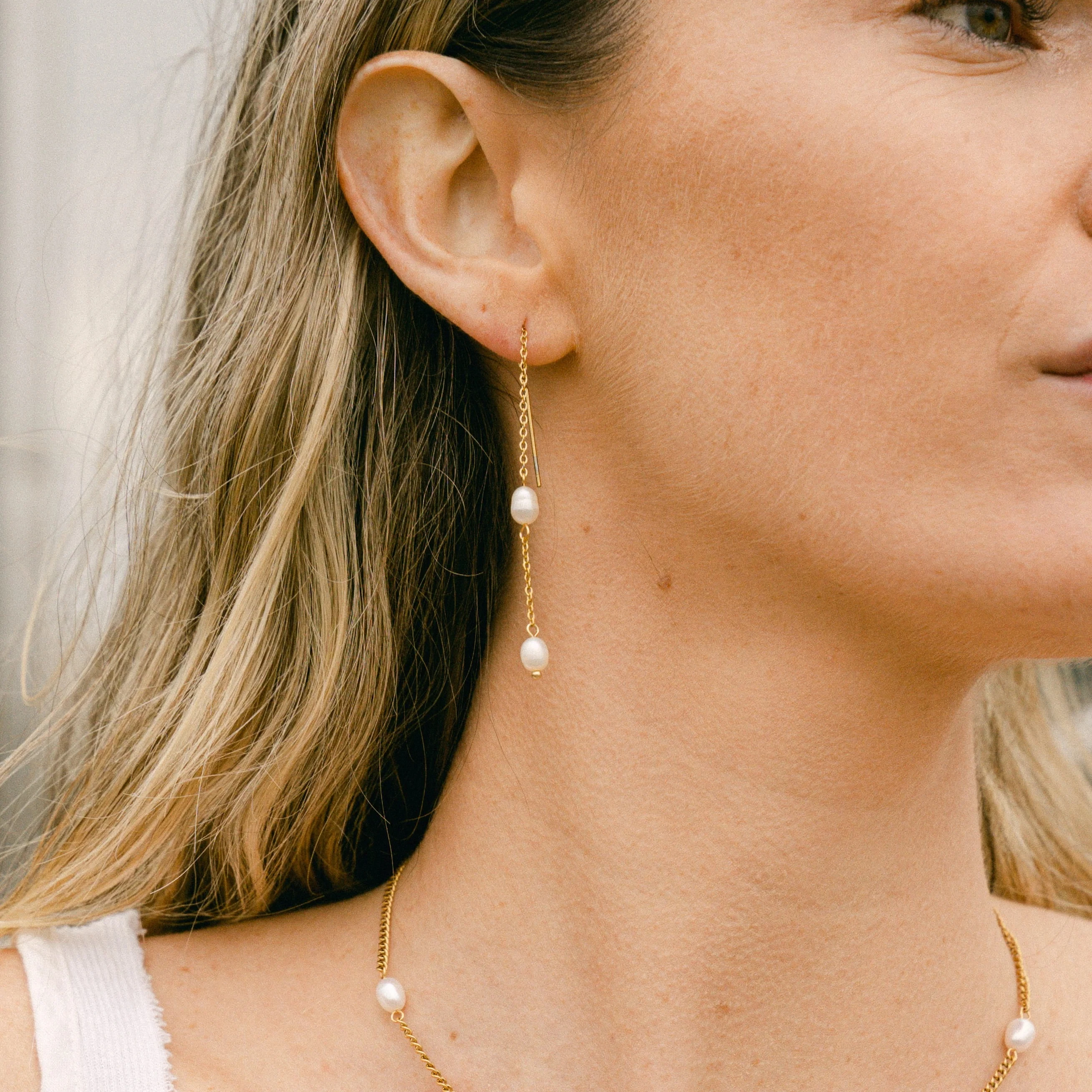Peri\'sbox Stainless Steel Non Tarnish Long Chain Tassel Drop Earring for Women Natural Freshwater Pearl Temperament Girl Jewelry