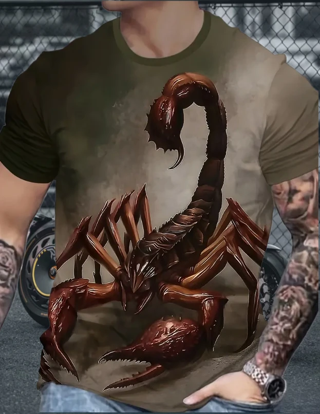 

2025 Summer Fashion 3D Scorpion Print Men's Short-sleeved Round-neck Breathable and Comfortable Cycling Outdoor Sports T-shirt
