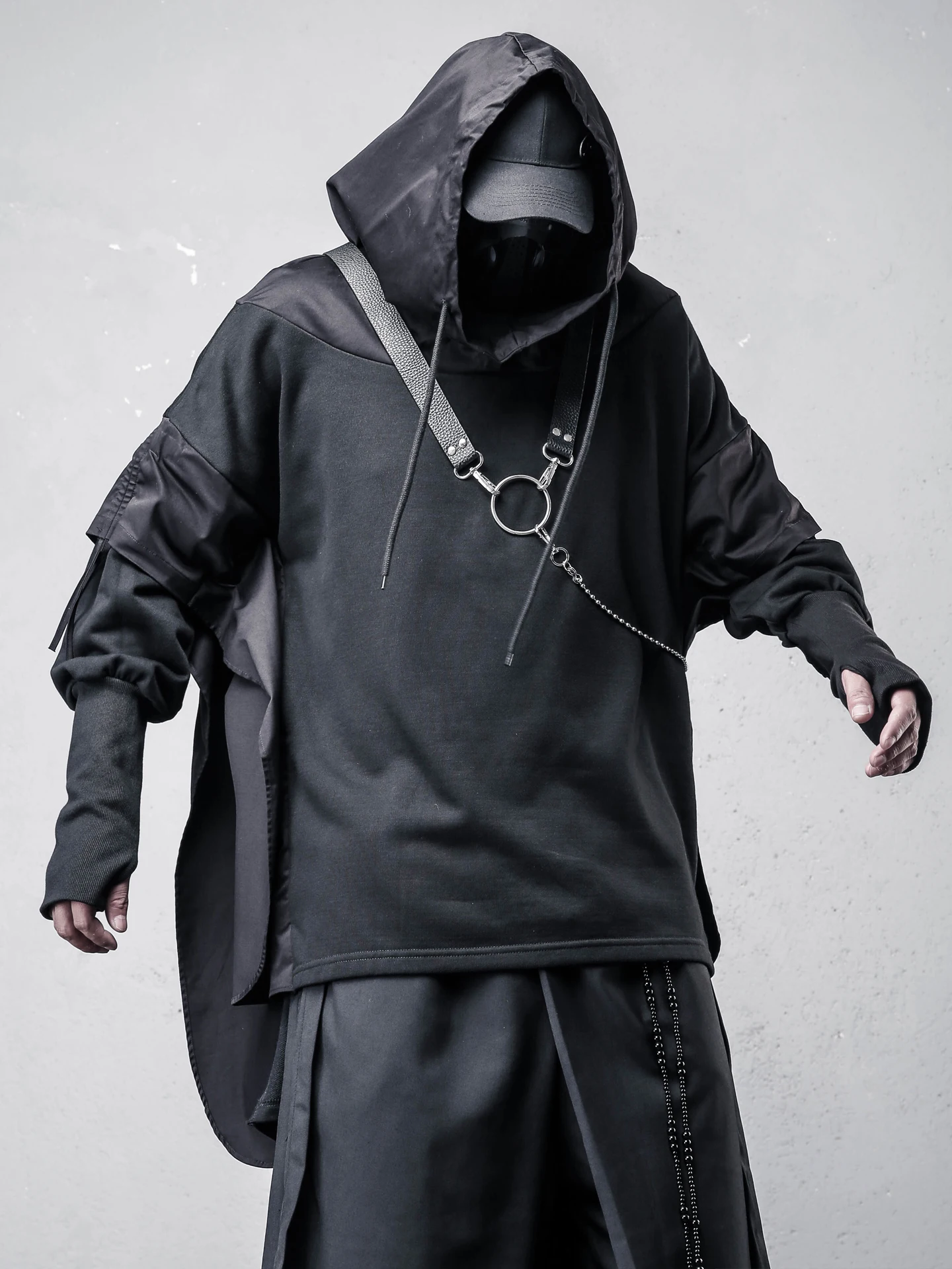 Dark Style Autumn Korean Fashion Witch Hat Sweatshirt Cloak Customized Men's Windbreaker Coat Long Sleeve High Collar Knitted...