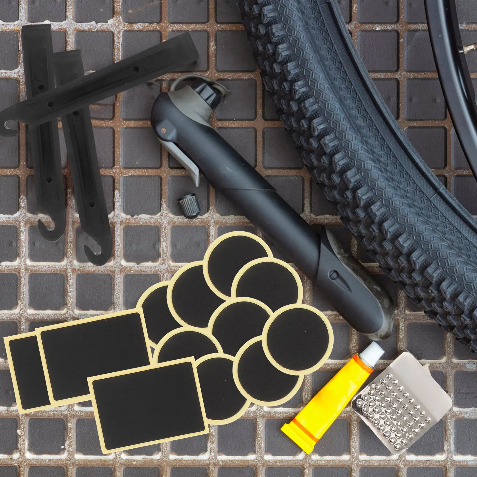 

1 set Bike Tire Repair Tools Kit For Inner Tube Motorcycle Atv Wheelbarrow Wheelchair Lightweight Portable Cycling